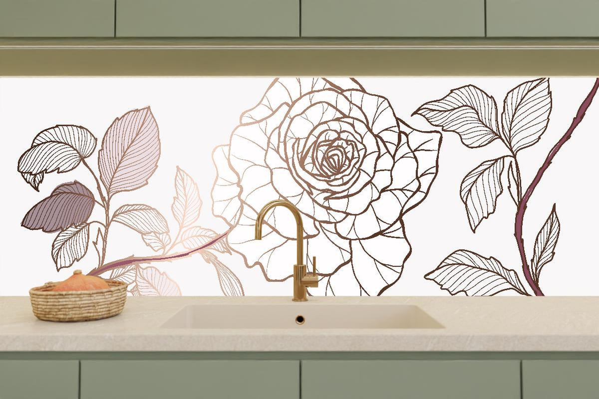 Küchenrückwand - Elegante Linienzeichnung einer Rose