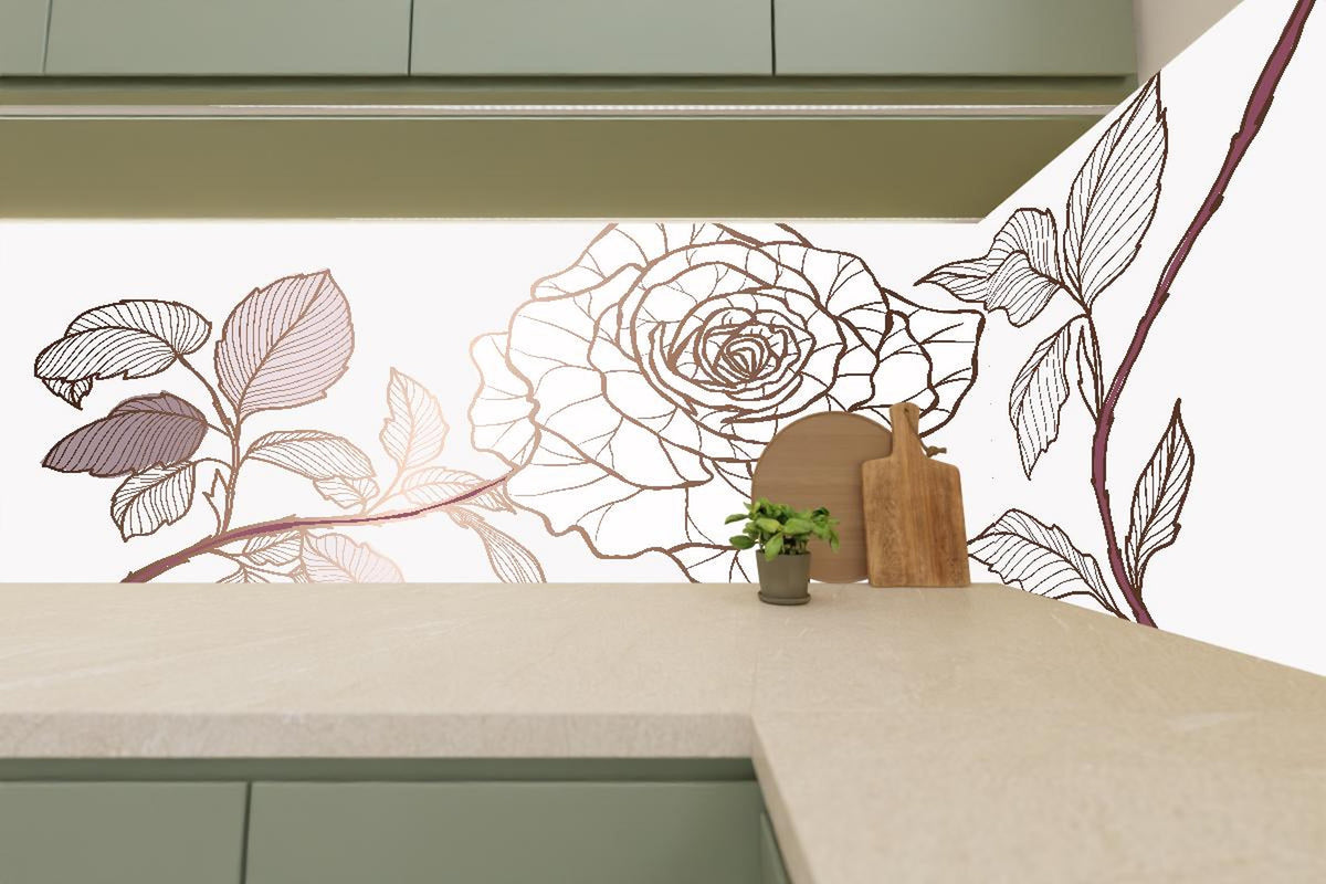 Küchenrückwand - Elegante Linienzeichnung einer Rose
