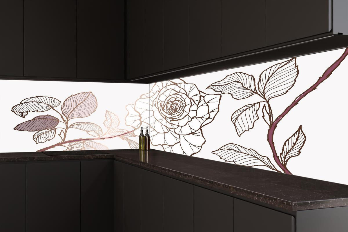 Küchenrückwand - Elegante Linienzeichnung einer Rose