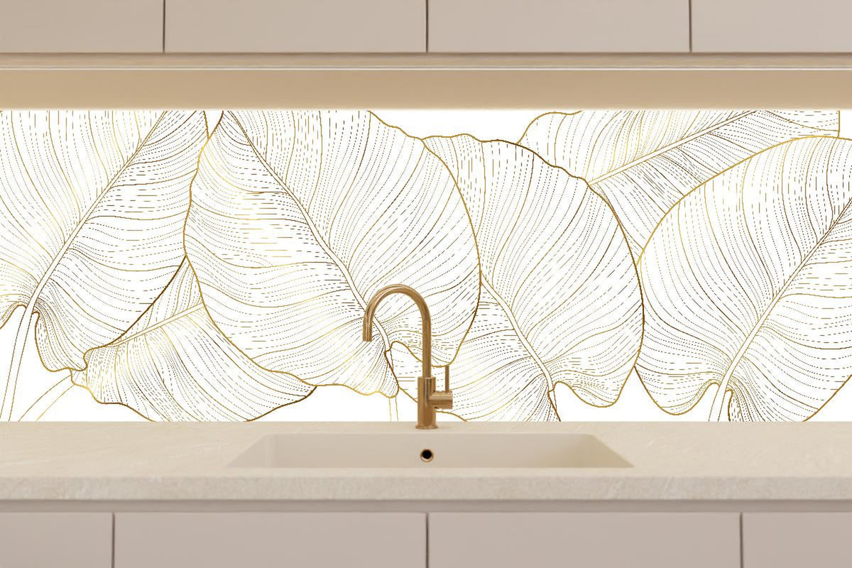 Küchenrückwand - Elegante goldene Linien Blattmotive