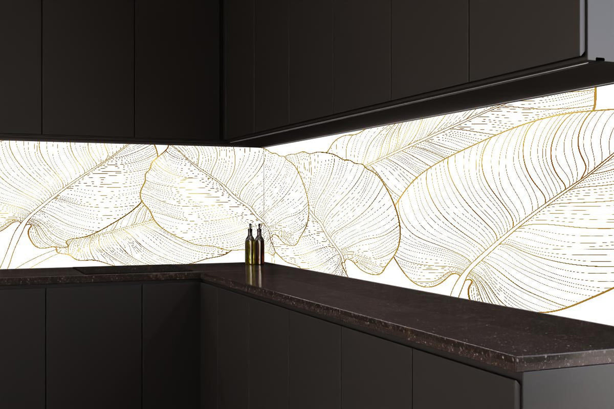 Küchenrückwand - Elegante goldene Linien Blattmotive