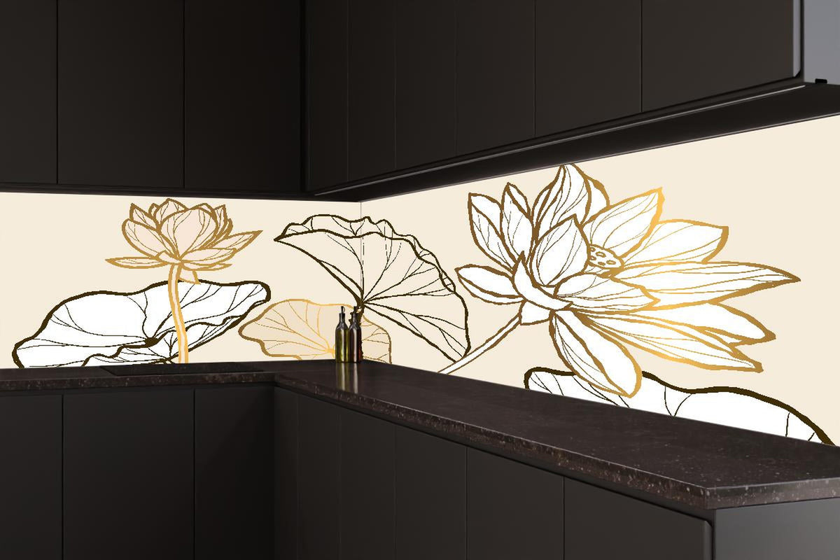 Küchenrückwand - Elegante goldene Linienkunst auf Beige