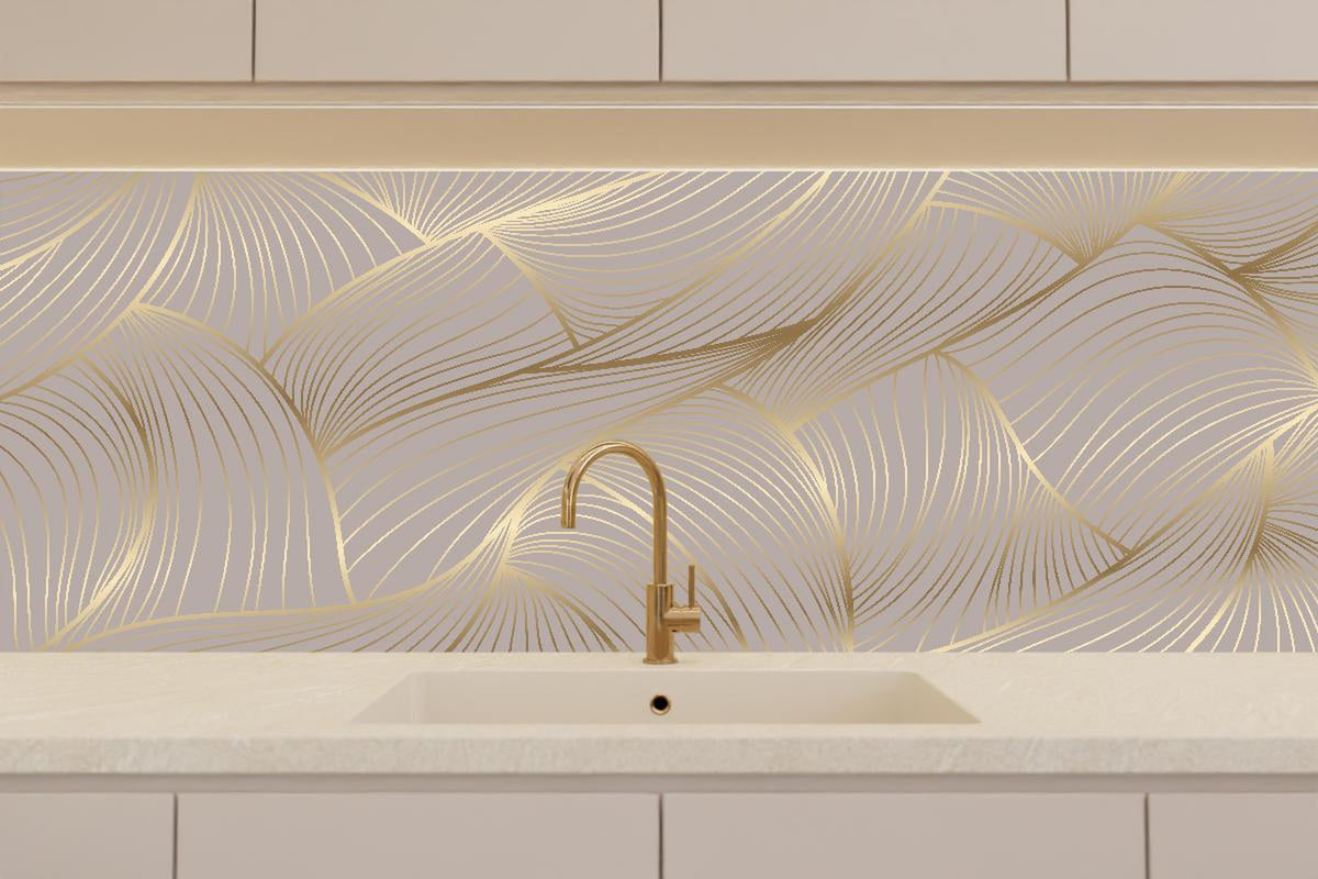 Küchenrückwand - Elegantes Gold-Beige Wellenstruktur Design
