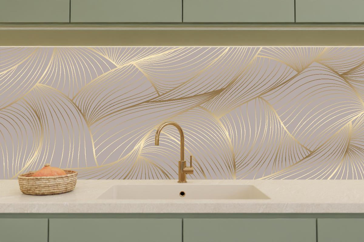 Küchenrückwand - Elegantes Gold-Beige Wellenstruktur Design