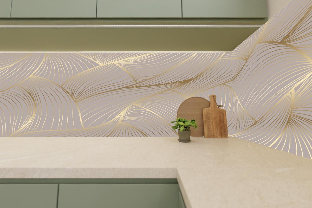Küchenrückwand - Elegantes Gold-Beige Wellenstruktur Design