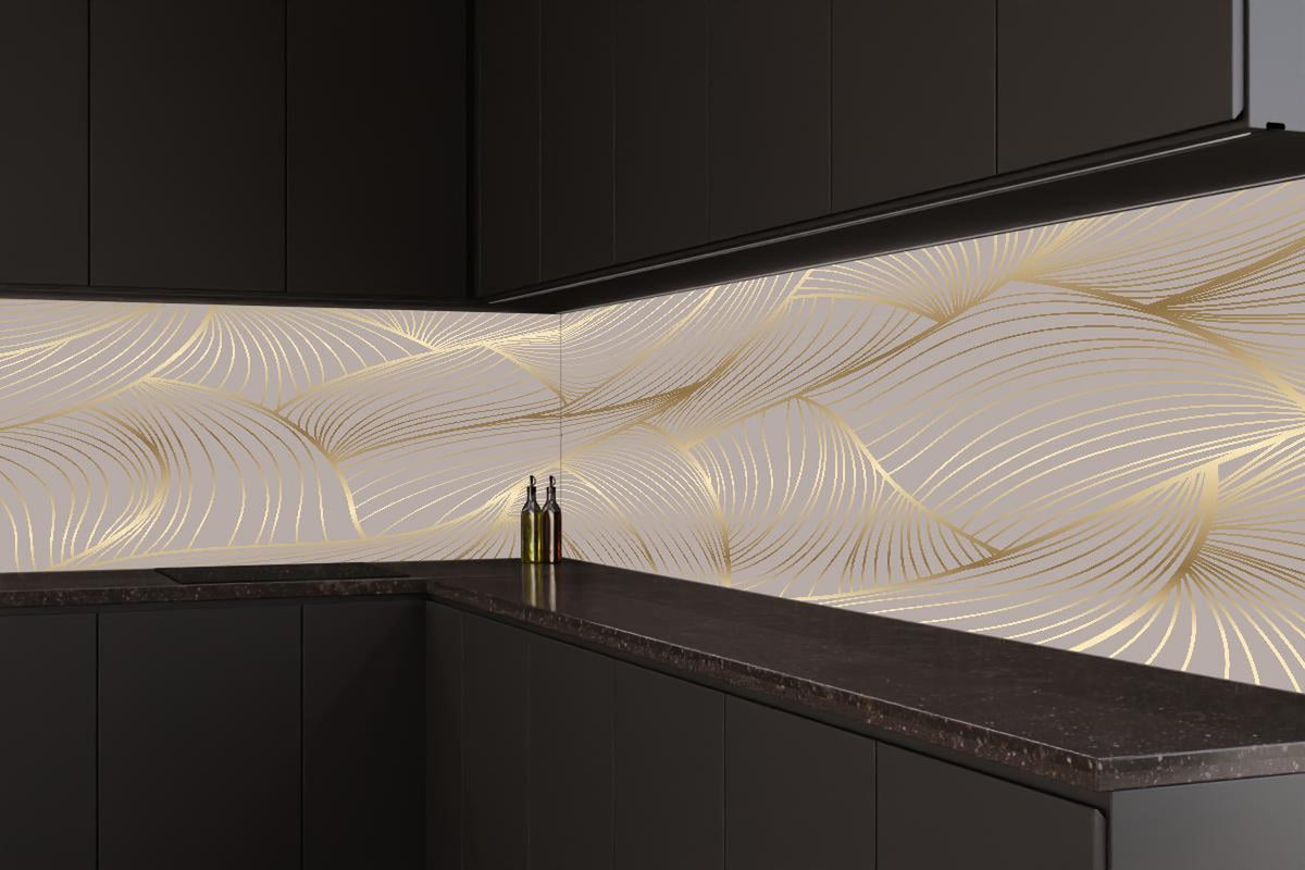 Küchenrückwand - Elegantes Gold-Beige Wellenstruktur Design