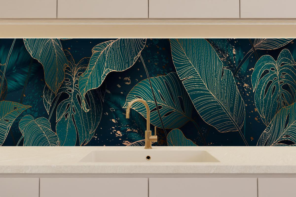 Küchenrückwand - Exotisches Blattwerk Design in Dunkelgrün