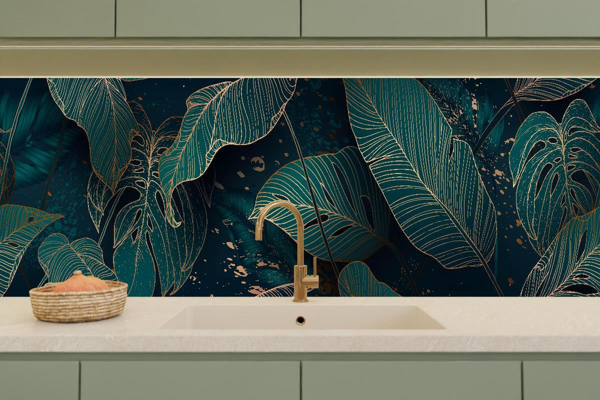 Küchenrückwand - Exotisches Blattwerk Design in Dunkelgrün