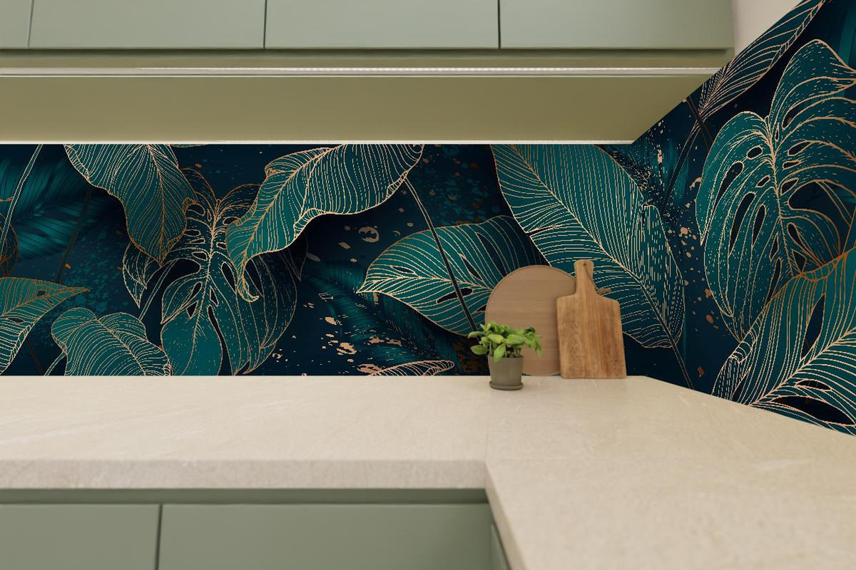 Küchenrückwand - Exotisches Blattwerk Design in Dunkelgrün