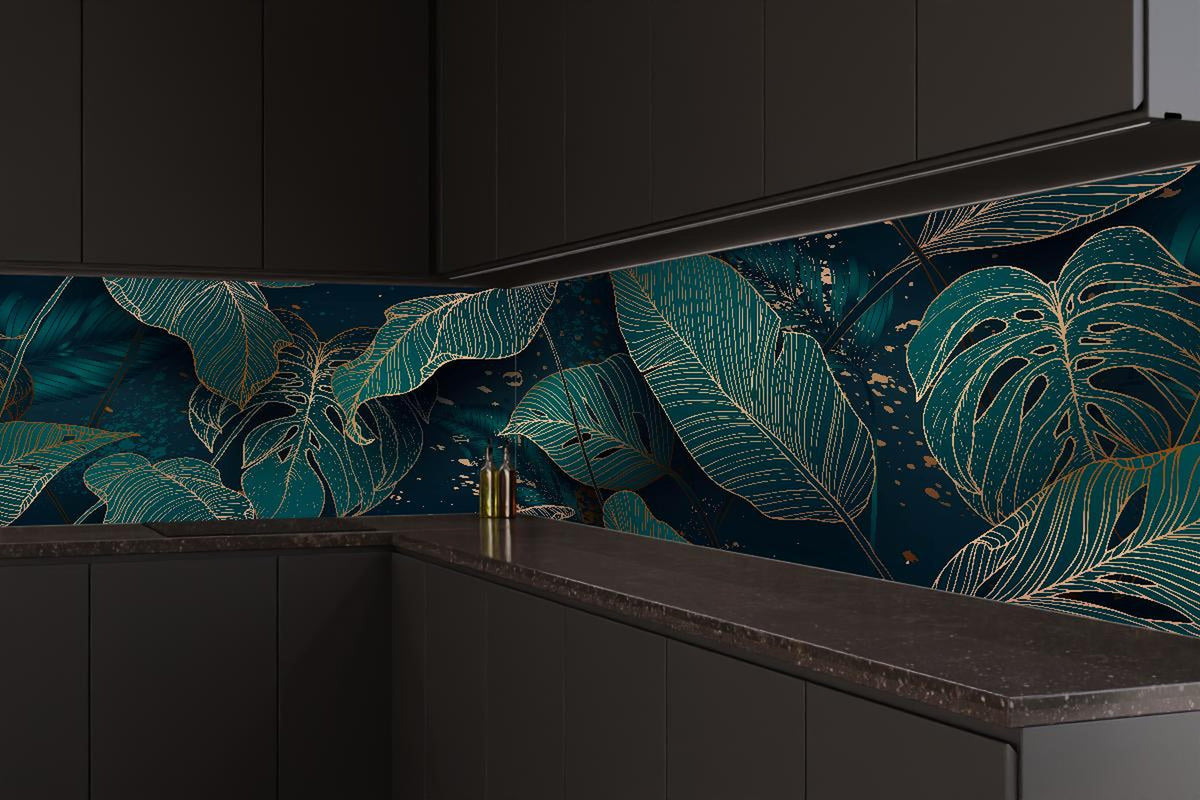 Küchenrückwand - Exotisches Blattwerk Design in Dunkelgrün