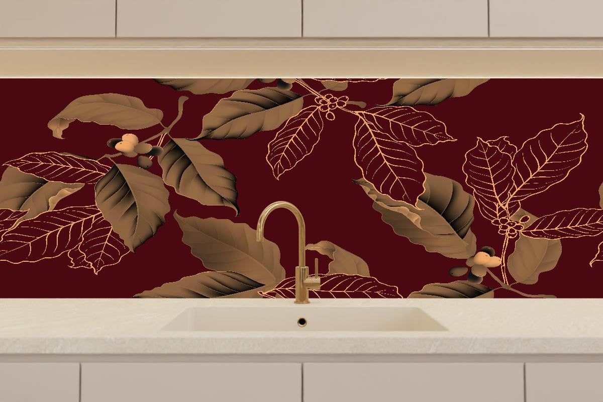 Küchenrückwand - Exquisites Herbstlaub Rot und Gold Design