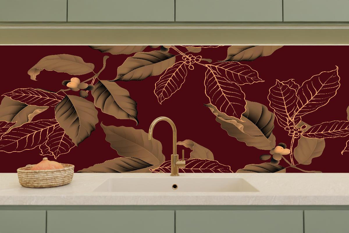 Küchenrückwand - Exquisites Herbstlaub Rot und Gold Design