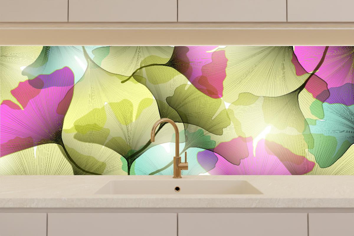 Küchenrückwand - Farbenfrohe Ginkgo Blätter Kunst-Design