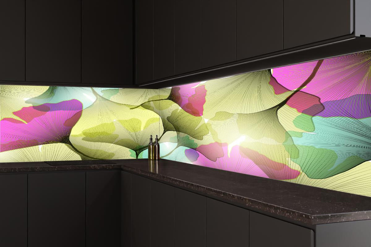 Küchenrückwand - Farbenfrohe Ginkgo Blätter Kunst-Design