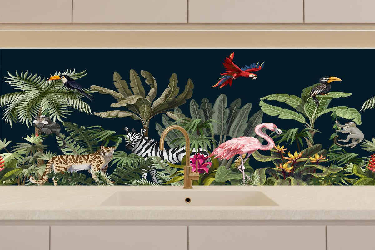 Küchenrückwand - Farbenprächtiger Dschungel Tierprint