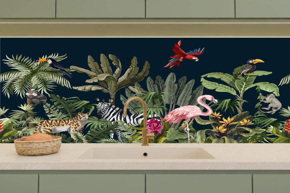 Küchenrückwand - Farbenprächtiger Dschungel Tierprint