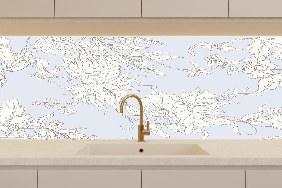 Küchenrückwand - Floral Weiß-Grau Muster Design
