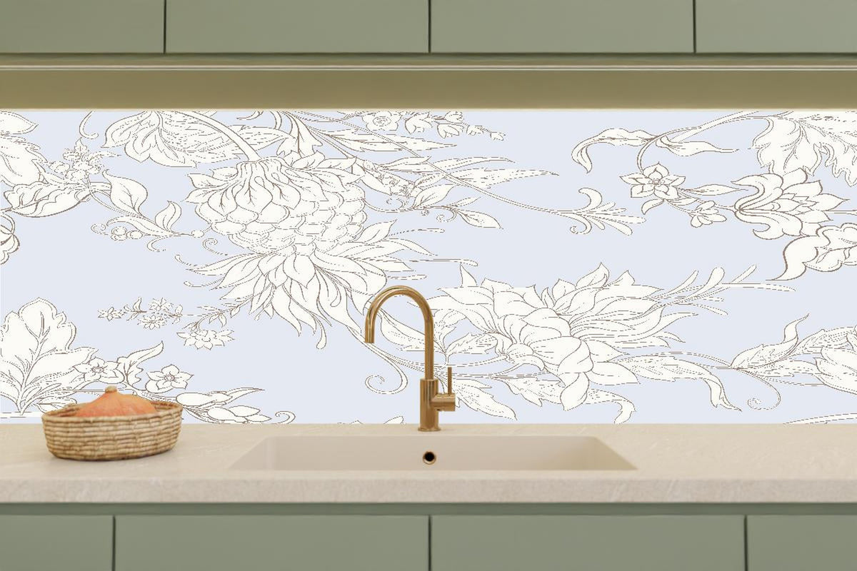 Küchenrückwand - Floral Weiß-Grau Muster Design