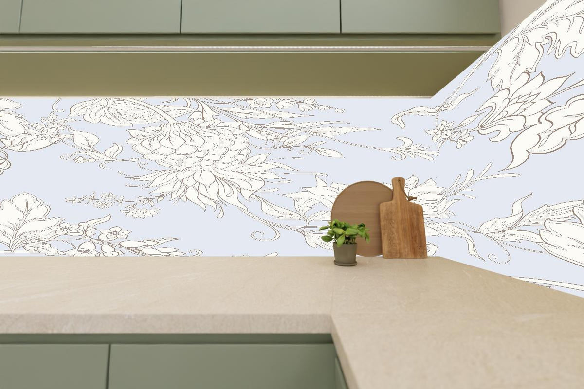Küchenrückwand - Floral Weiß-Grau Muster Design