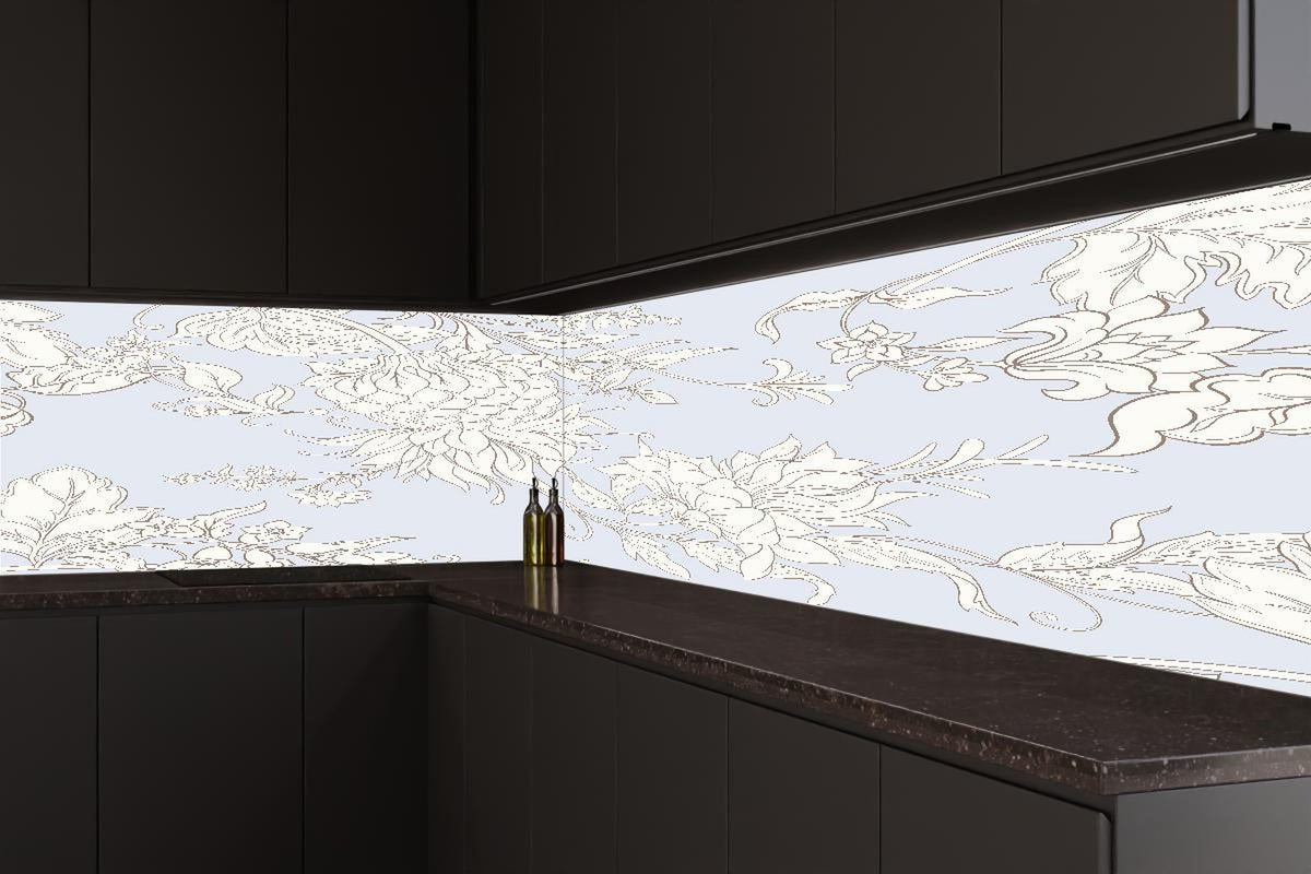 Küchenrückwand - Floral Weiß-Grau Muster Design