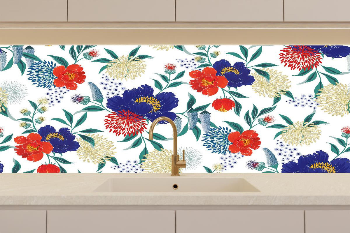 Küchenrückwand - Florale Tapete mit buntem Blumen Design