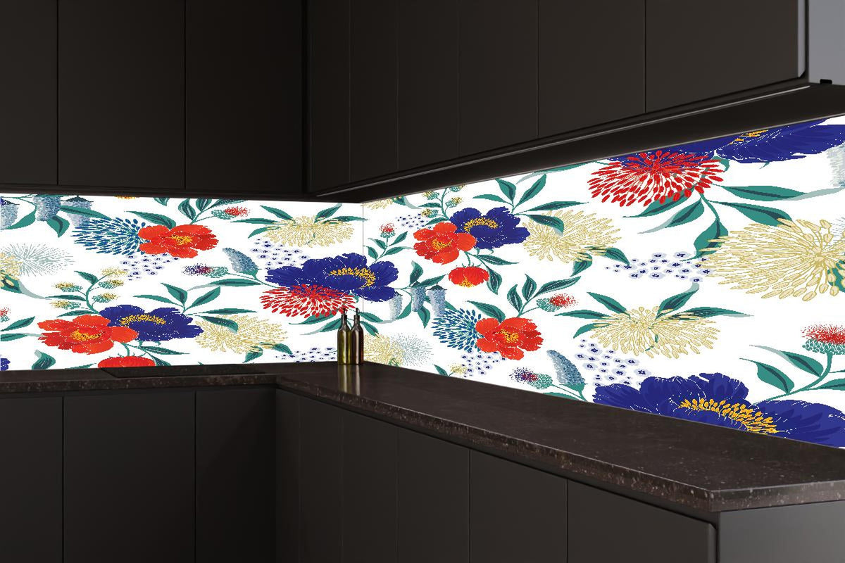 Küchenrückwand - Florale Tapete mit buntem Blumen Design