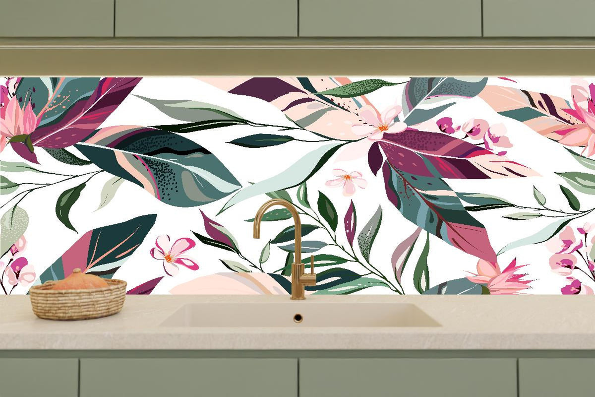 Küchenrückwand - Florales Muster mit Blumen und Blättern