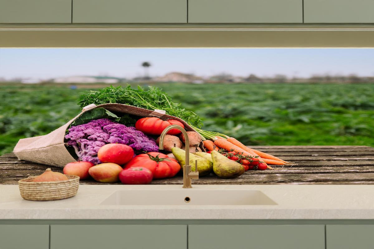 Küchenrückwand - Frische Bio-Ernte in Bunt