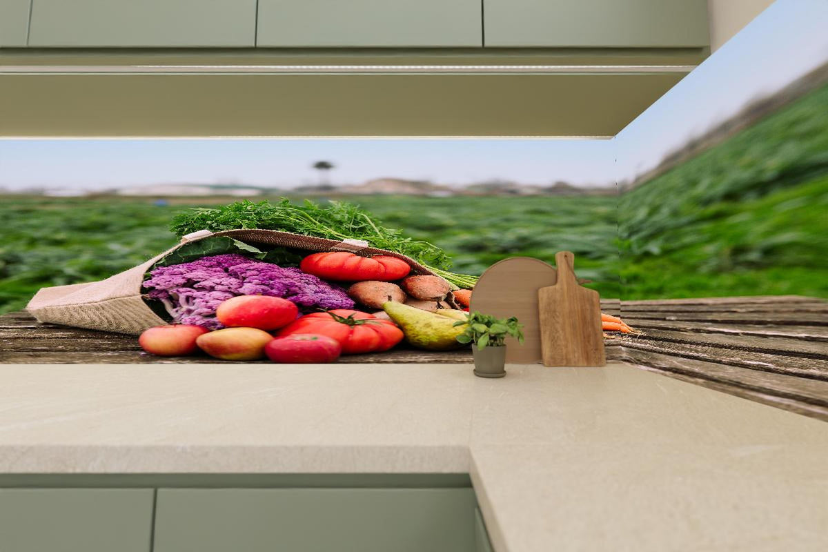 Küchenrückwand - Frische Bio-Ernte in Bunt