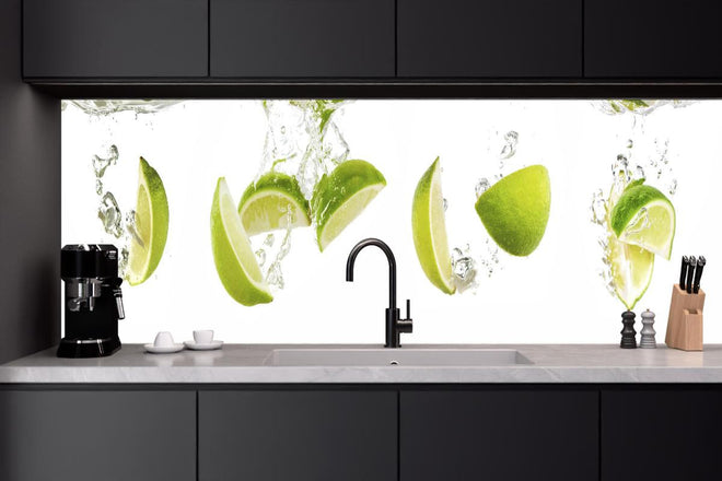 Küchenrückwand - Frische Limette in Wasser