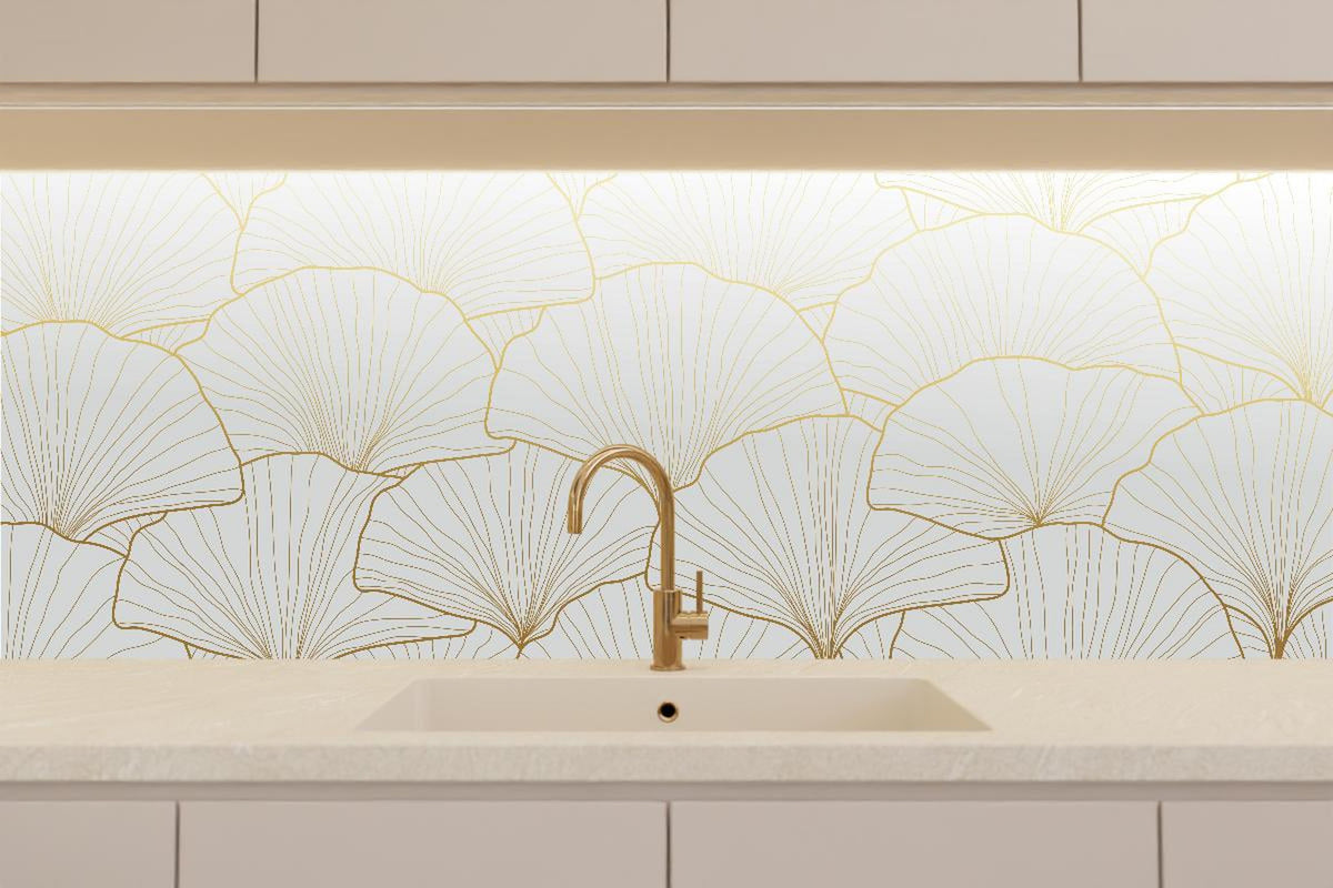 Küchenrückwand - Goldene Ginkgo Blattstruktur
