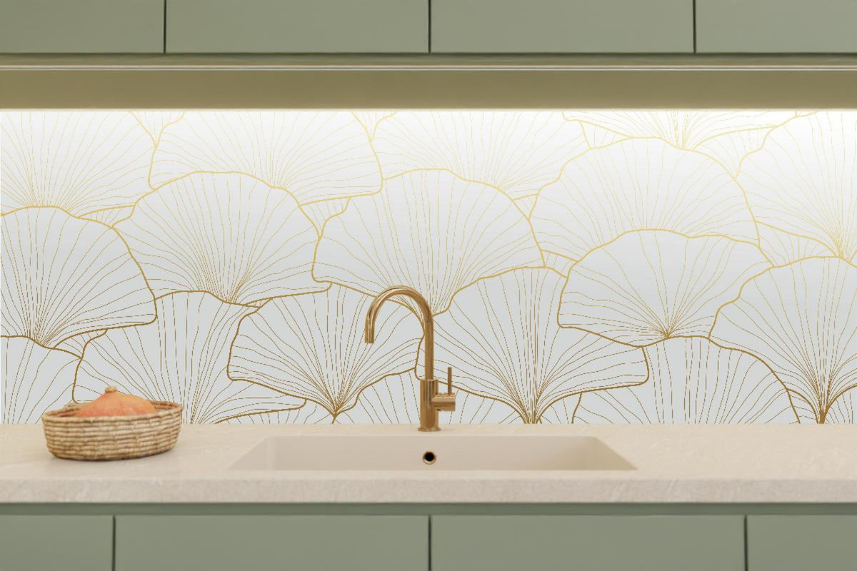 Küchenrückwand - Goldene Ginkgo Blattstruktur