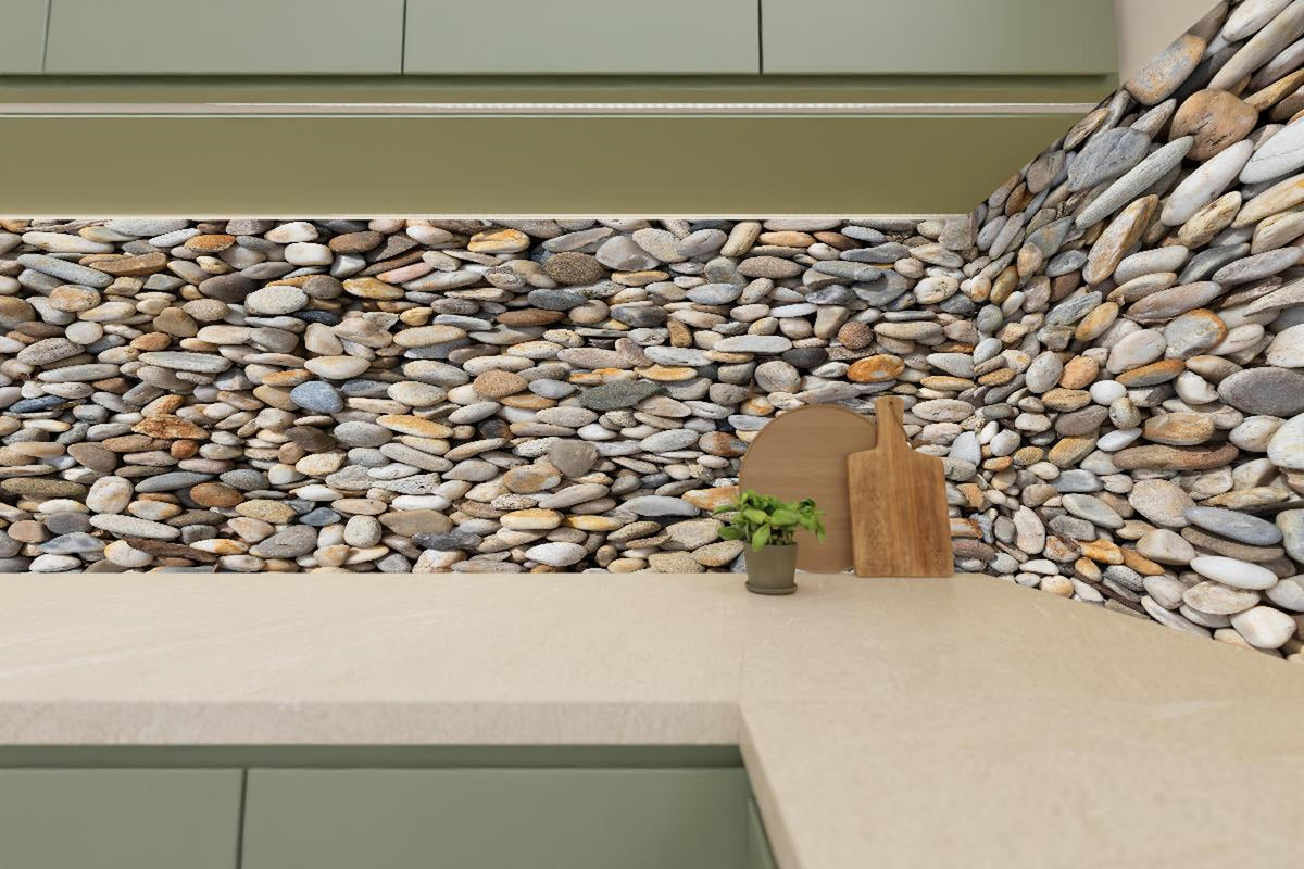 Küchenrückwand - Grau-Beige Natürliche Kieselstein-Textur