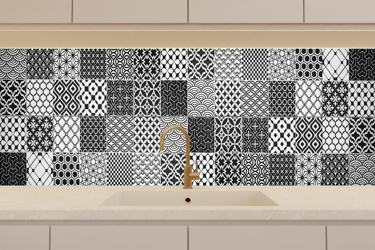 Küchenrückwand - Grau-Weiß geometrisch Mosaik