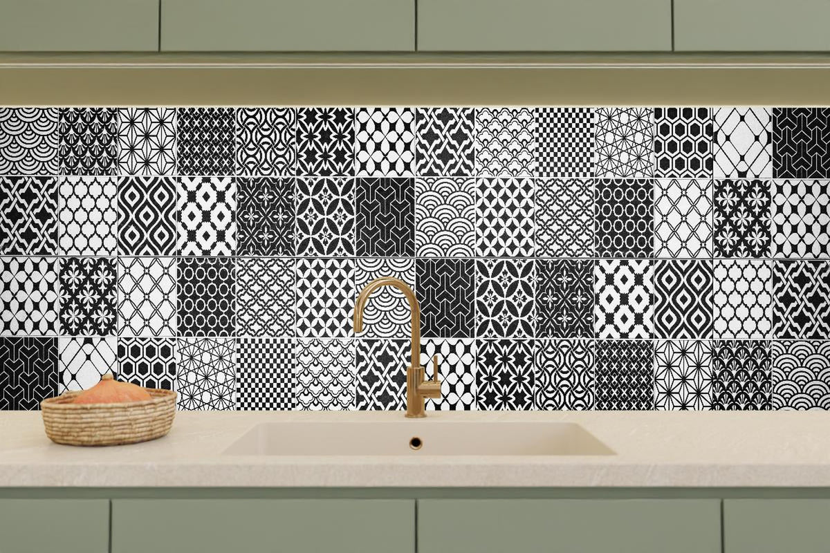 Küchenrückwand - Grau-Weiß geometrisch Mosaik
