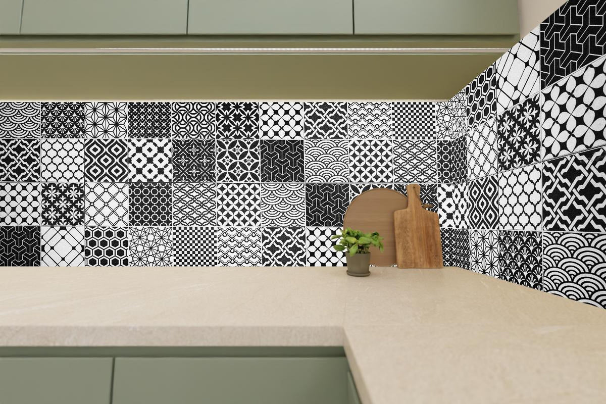 Küchenrückwand - Grau-Weiß geometrisch Mosaik