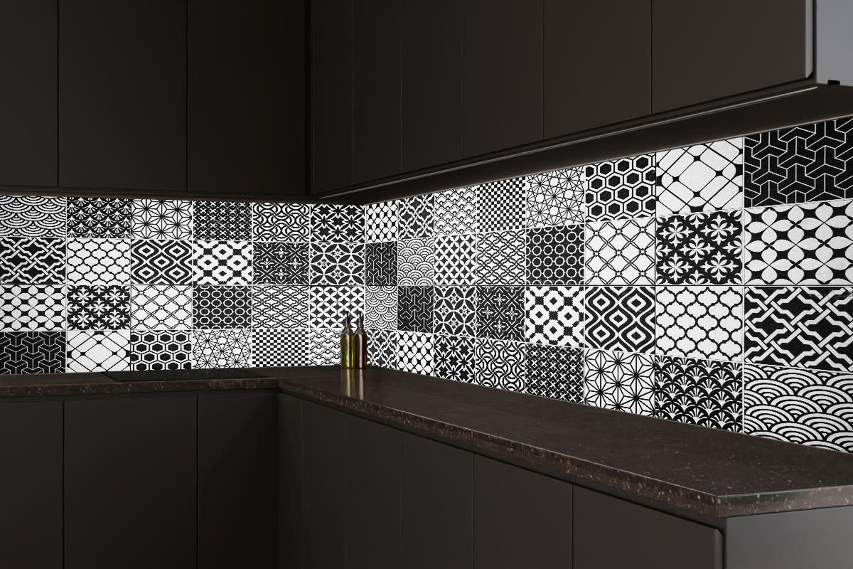 Küchenrückwand - Grau-Weiß geometrisch Mosaik