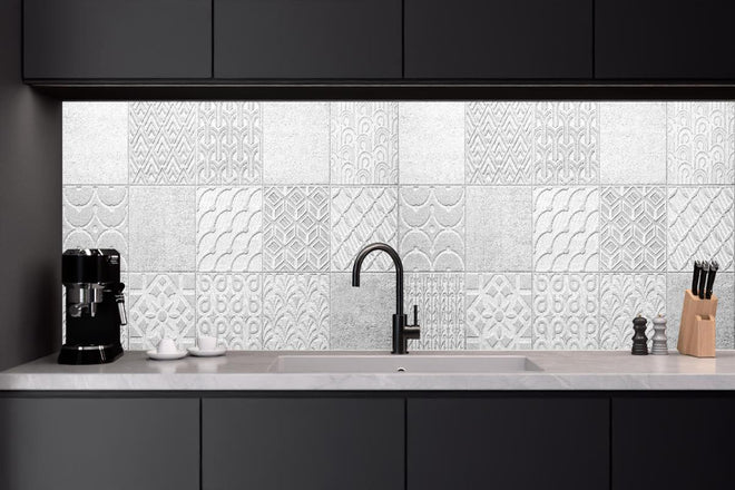 Küchenrückwand - Graues weißes Vintage Mosaikmotiv