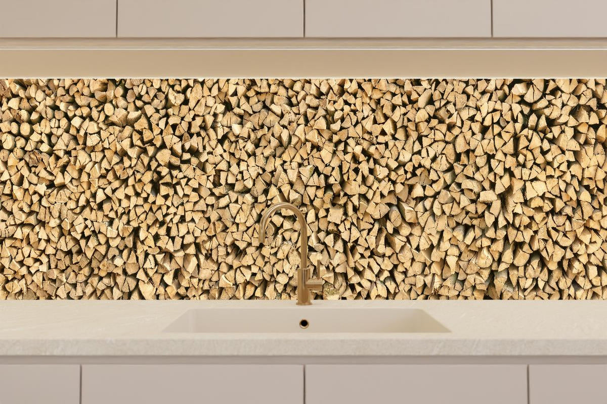 Küchenrückwand - Großer Haufen Holzscheite