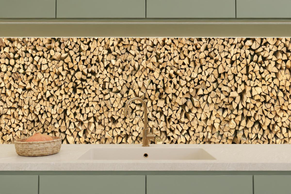 Küchenrückwand - Großer Haufen Holzscheite