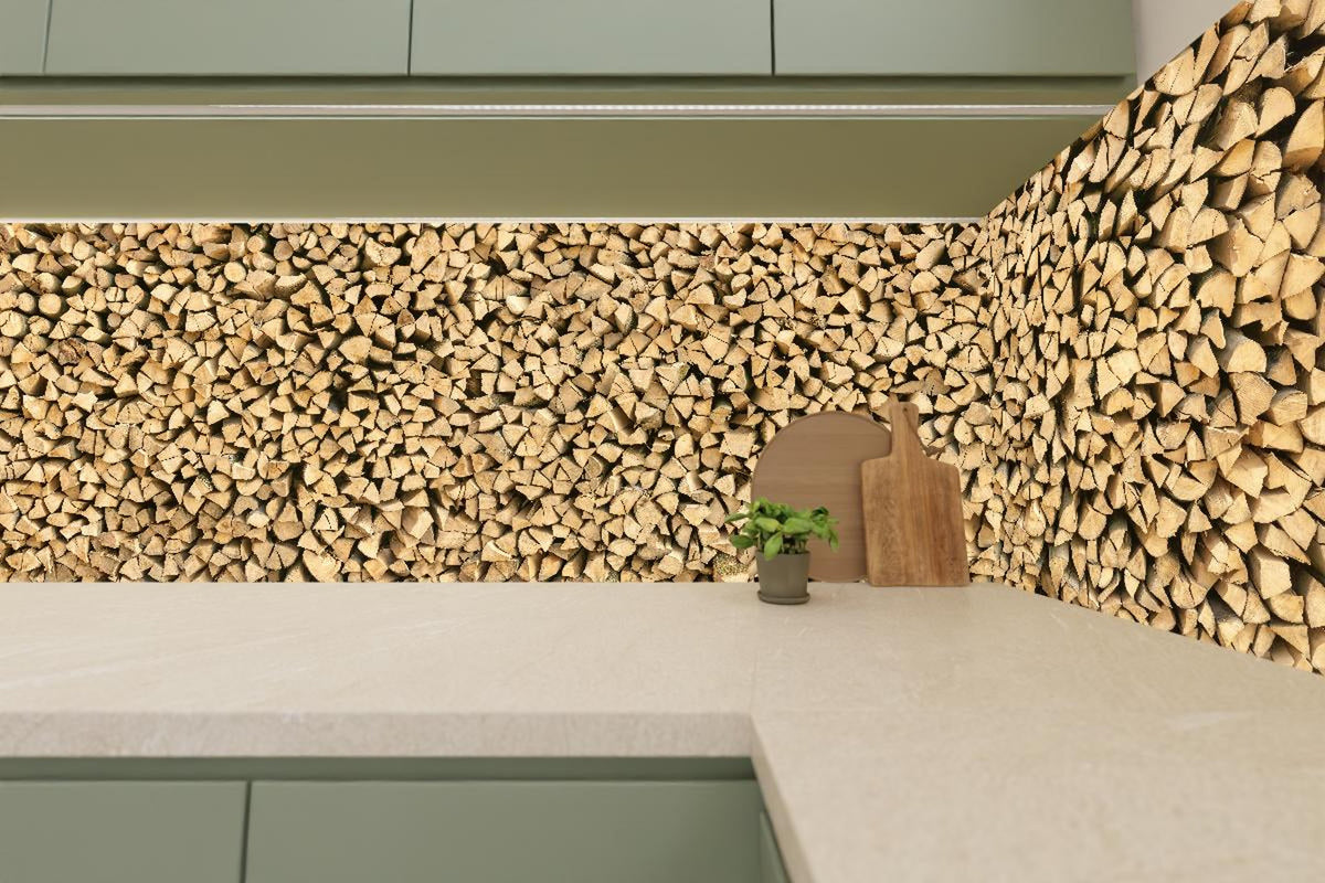 Küchenrückwand - Großer Haufen Holzscheite
