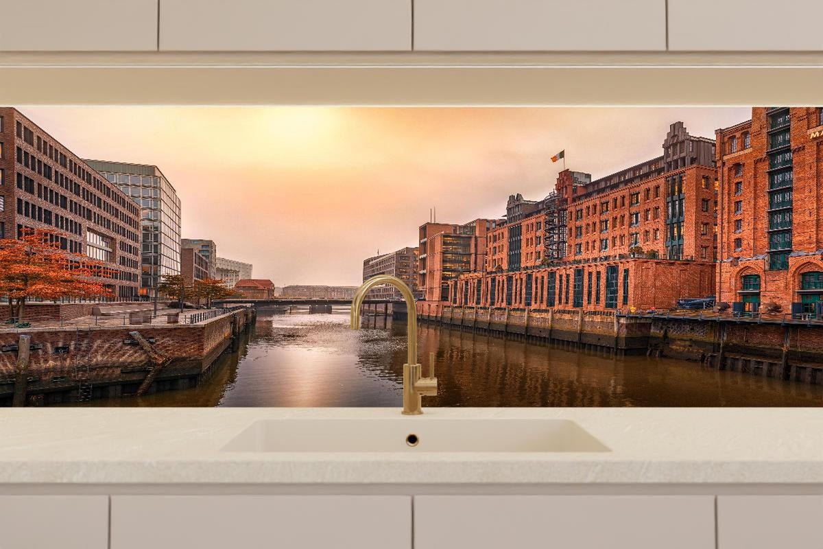 Küchenrückwand - Hamburg bei Sonnenuntergang