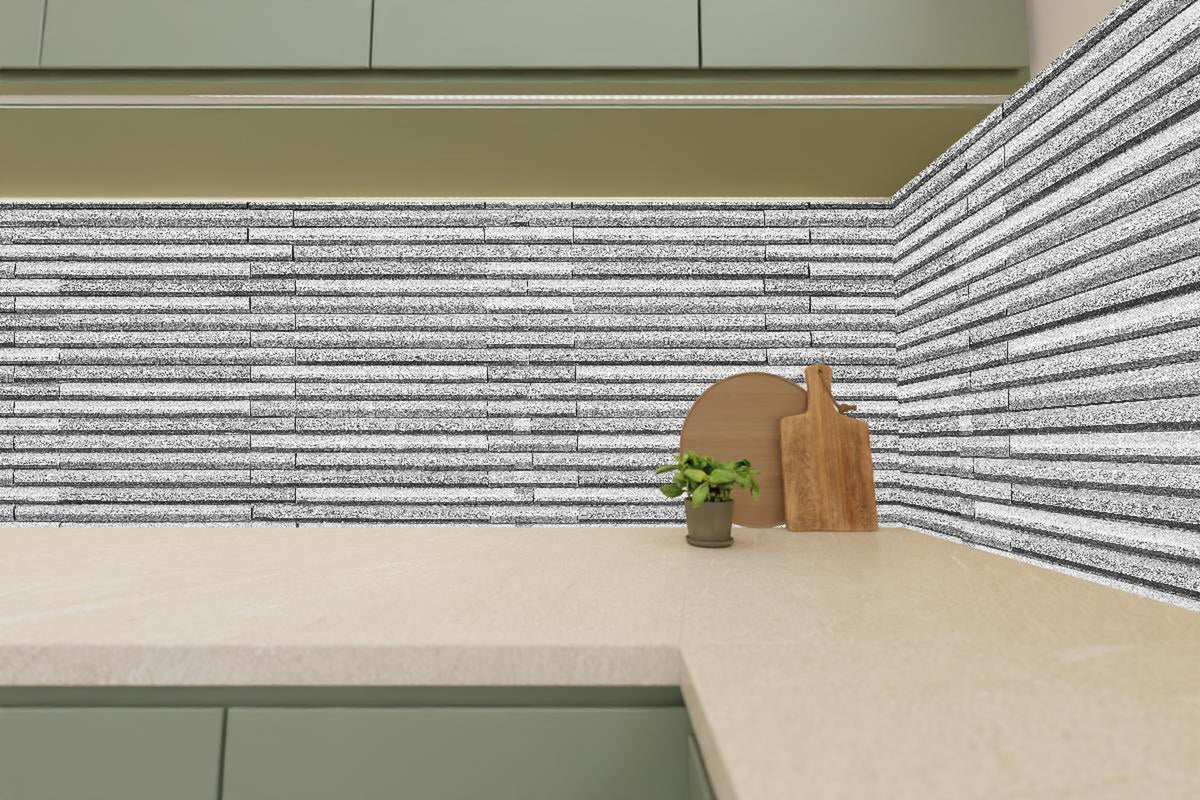 Küchenrückwand - Horizontale weiße Steinwand Textur