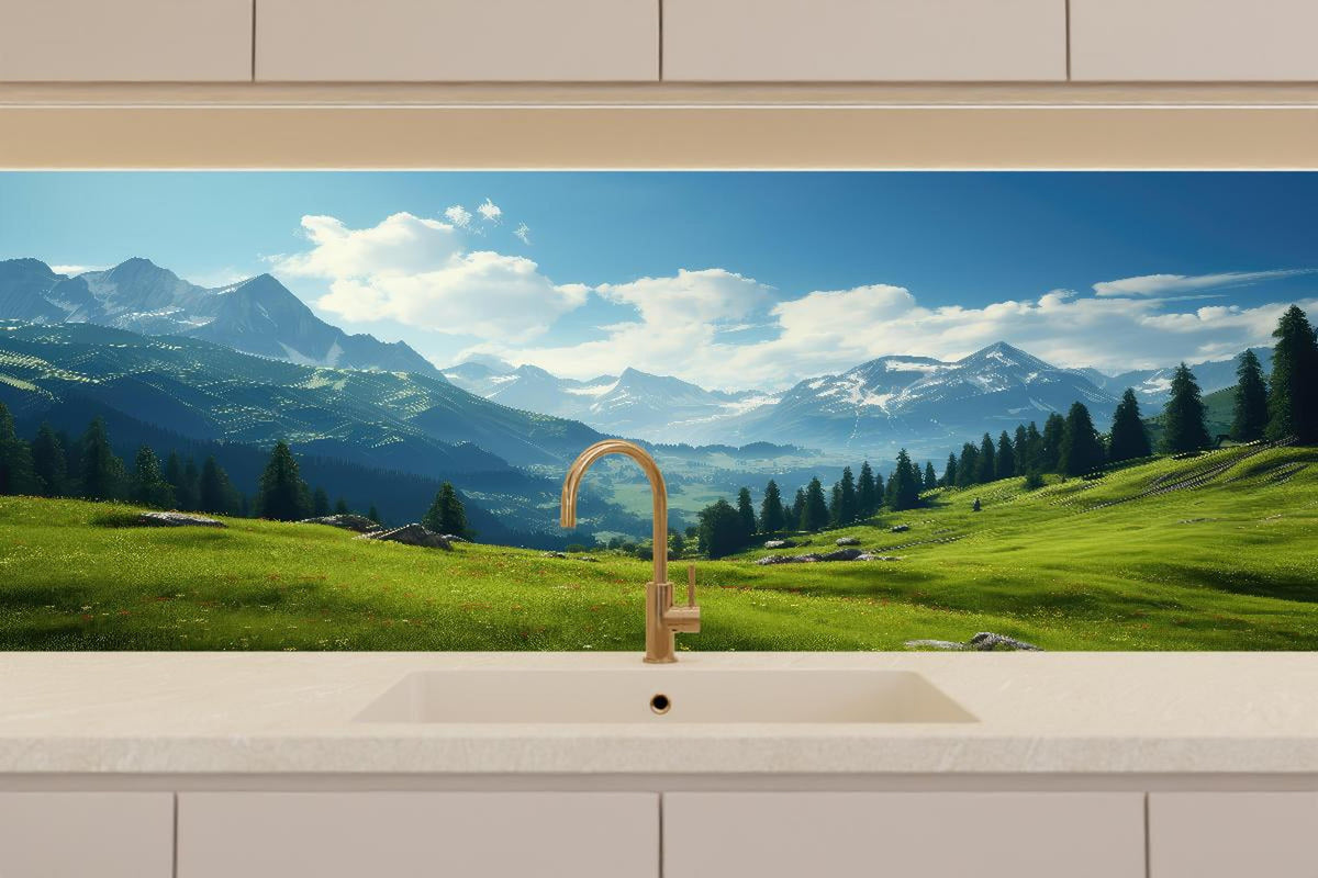 Küchenrückwand - Idyllische Alpenlandschaft in Sommerfrische