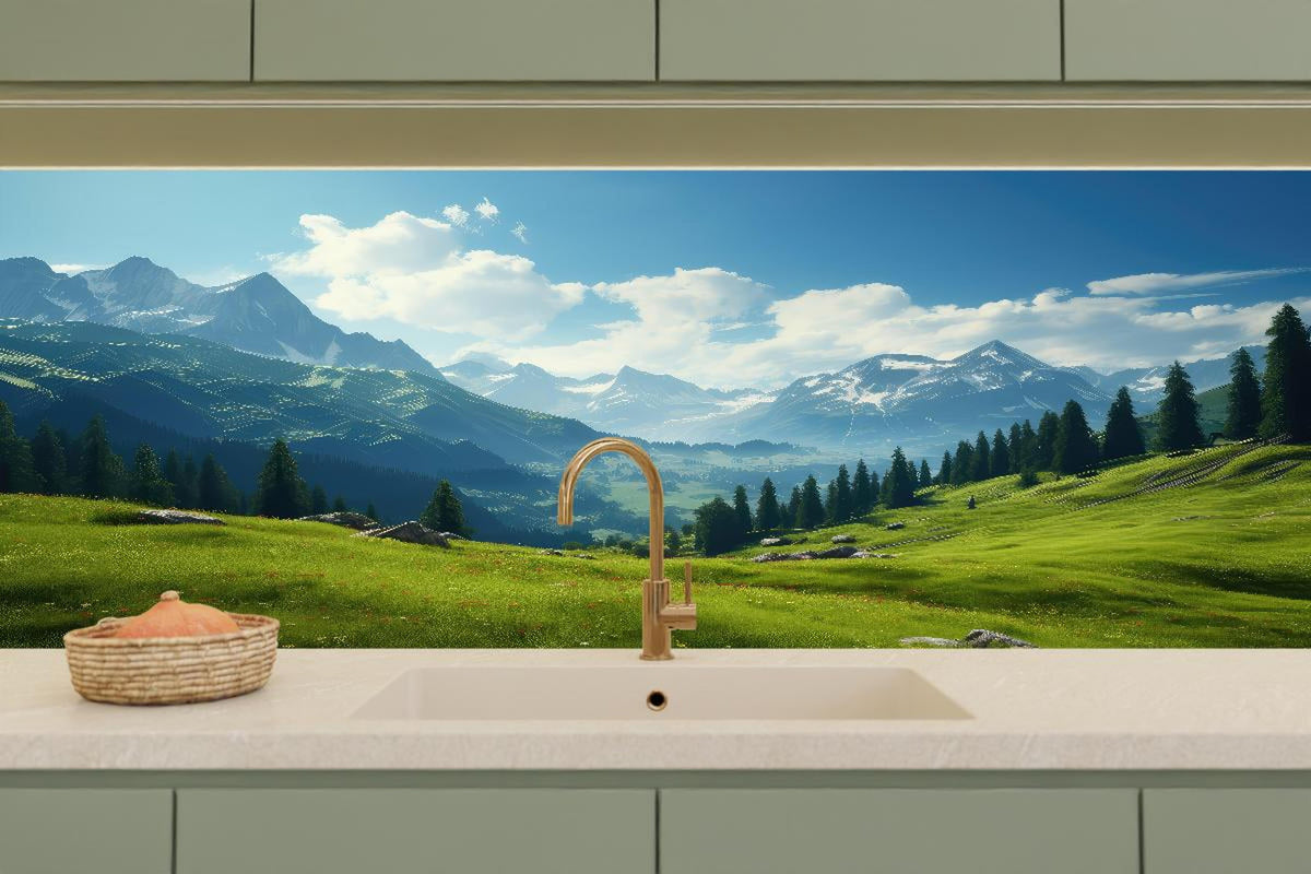 Küchenrückwand - Idyllische Alpenlandschaft in Sommerfrische