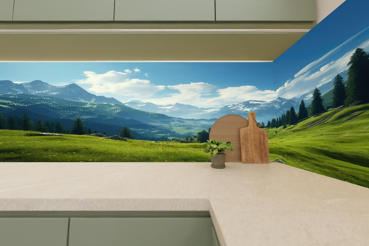 Küchenrückwand - Idyllische Alpenlandschaft in Sommerfrische