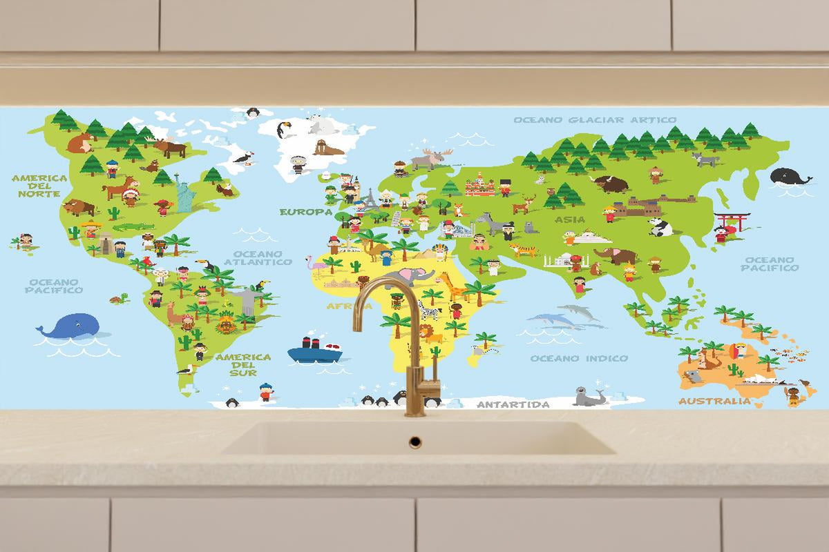Küchenrückwand - Illustrative Weltkarte für Kinder Lernspielzeug
