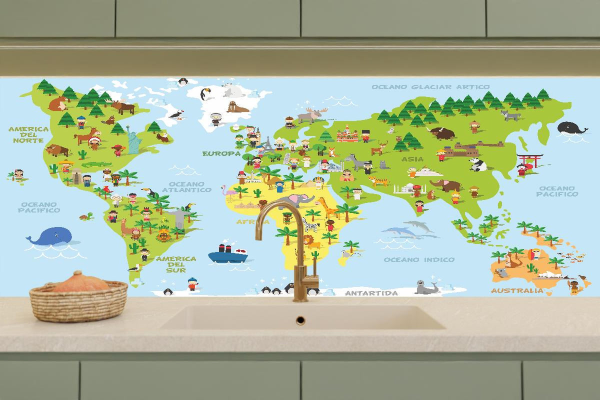 Küchenrückwand - Illustrative Weltkarte für Kinder Lernspielzeug