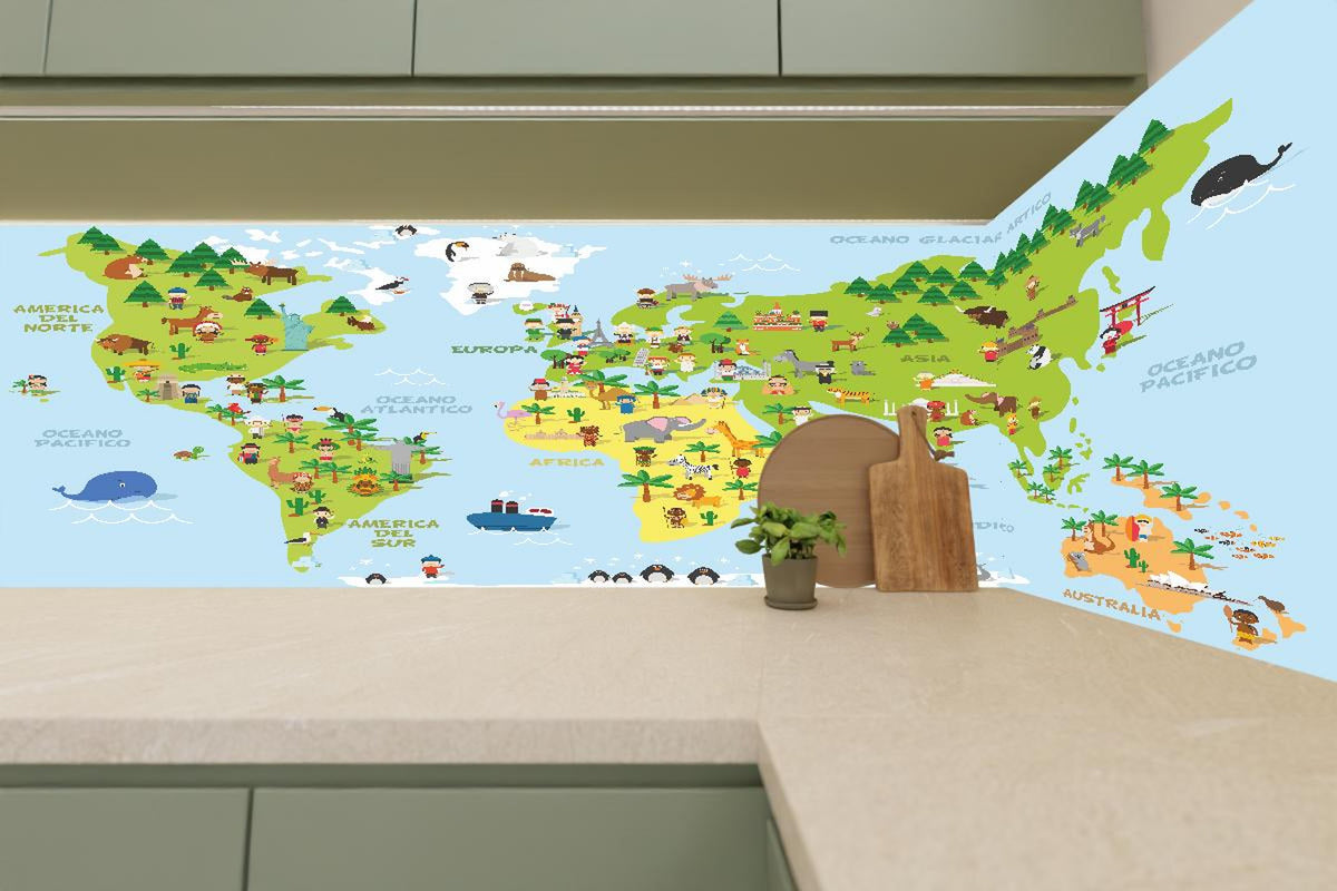Küchenrückwand - Illustrative Weltkarte für Kinder Lernspielzeug