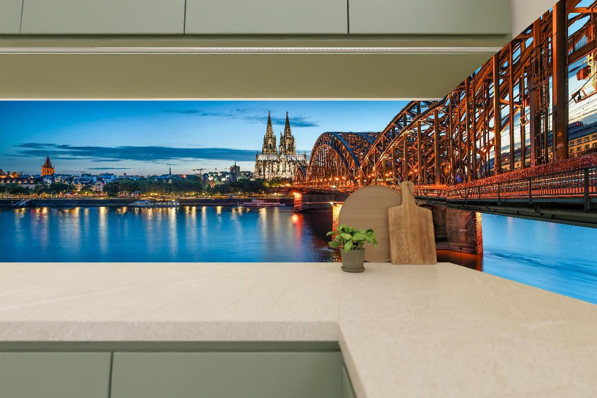 Küchenrückwand - Kölner Dom und Hohenzollernbrücke bei Nacht